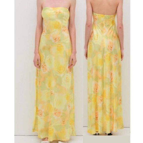 NEW FOR LOVE AND LEMONS CARLA STRAPLESS YELLOW MAXI DRESS SIZE L - Picture 1 of 11